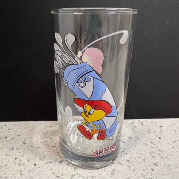 Vintage 1998 WARNER BROS Smuckers x Looney Tunes Colab Tweety Bird Golf Glass - Picture 2 of 11